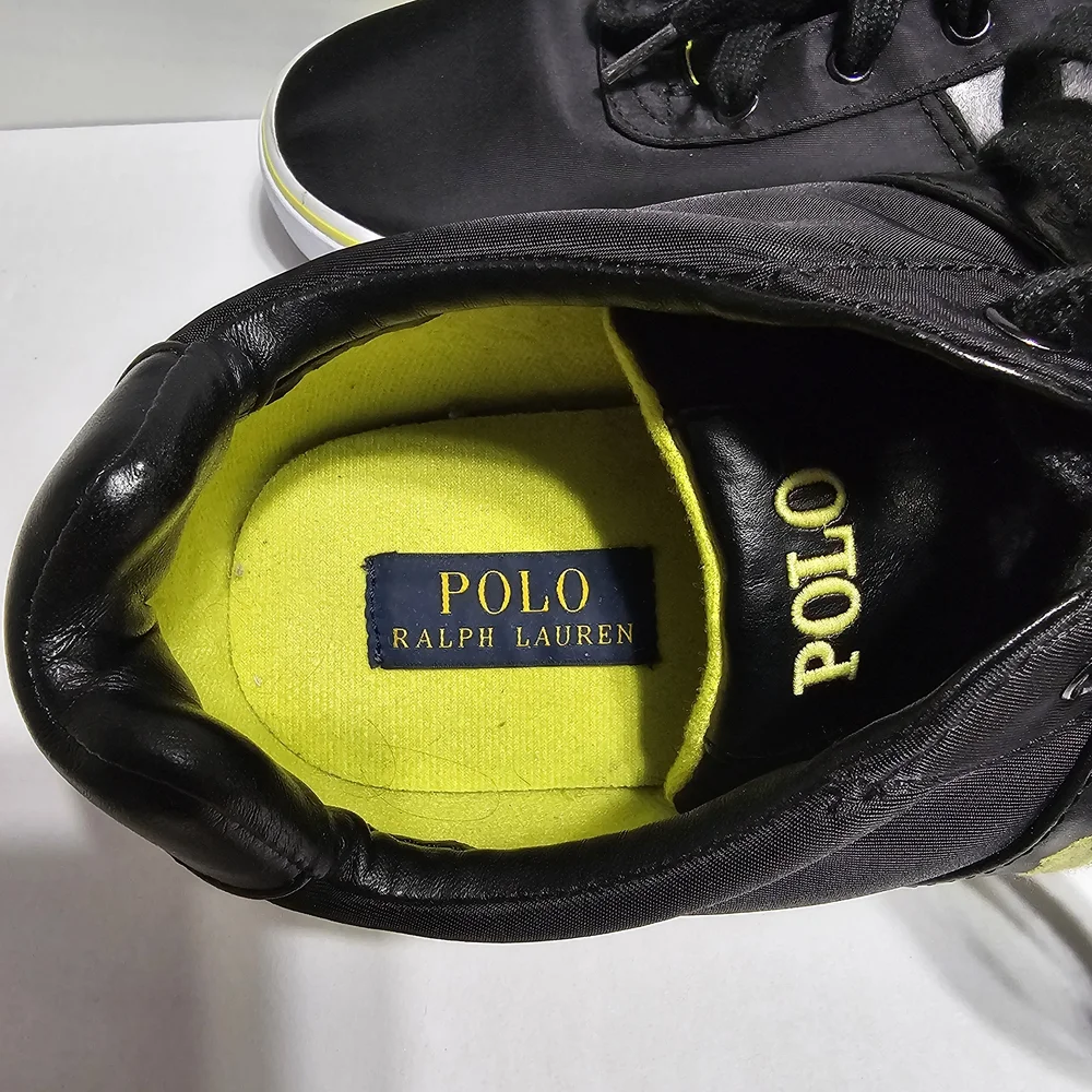 Polo Ralph Lauren Hanford Mens 14D Black Tech Nylon Neon‎ Yellow Sneakers 13297